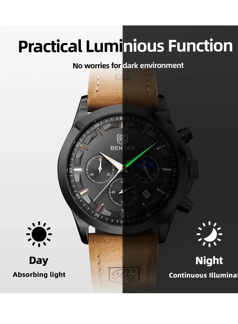 بينيار بواسطة بينيار الرجال ساعات التناظرية الكوارتز كرونوغراف الماء ساعات المعصم للرجال الأعمال العادية مصمم فستان ساعة مع التقويم هدايا أنيقة للرجال