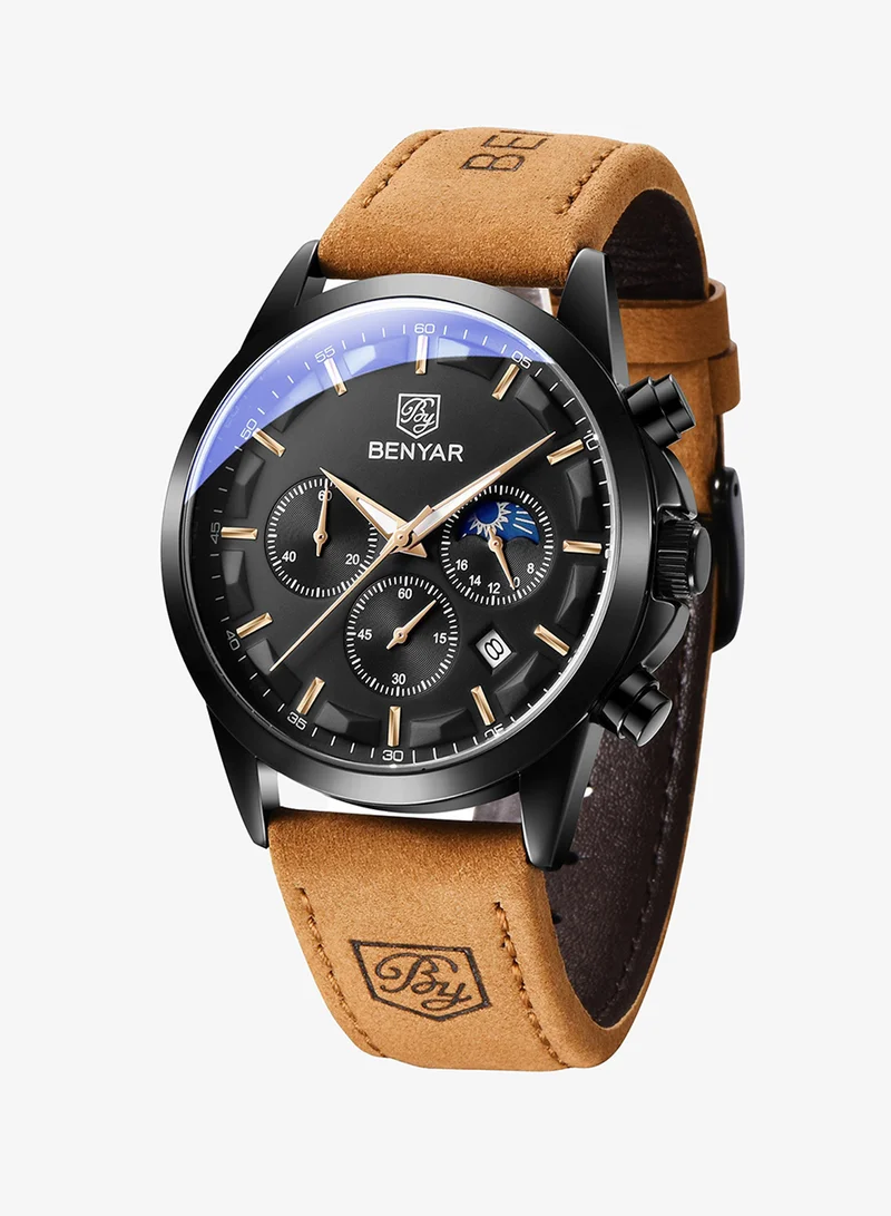 BY BENYAR Mens Watches Analog Quartz Chronograph Waterproof Wrist Watches for Men Business Work Casual Designer Dress Watch with Calendar Elegant Gifts for Men