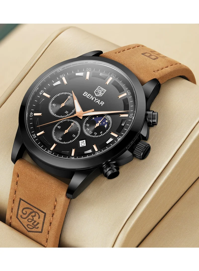 Benyar Buckle B BY BENYAR Mens Watches Analog Quartz Chronograph Waterproof Wrist Watches for Men Business Work Casual Designer Dress Watch with Calendar Elegant Gifts for Men for Men | Best Price UAE