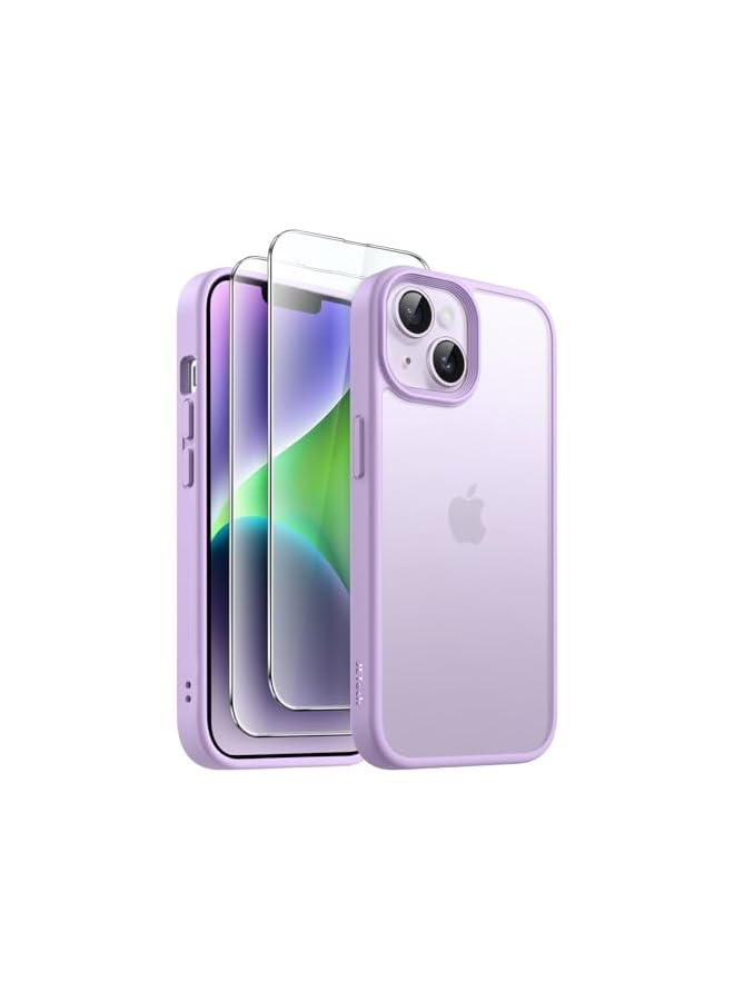 JETech 3 in 1 Matte Case for iPhone 14 6.1-Inch with 2-Pack Tempered Glass Screen Protector, Translucent Frosted Shockproof Phone Cover (Light Purple) - Image 1