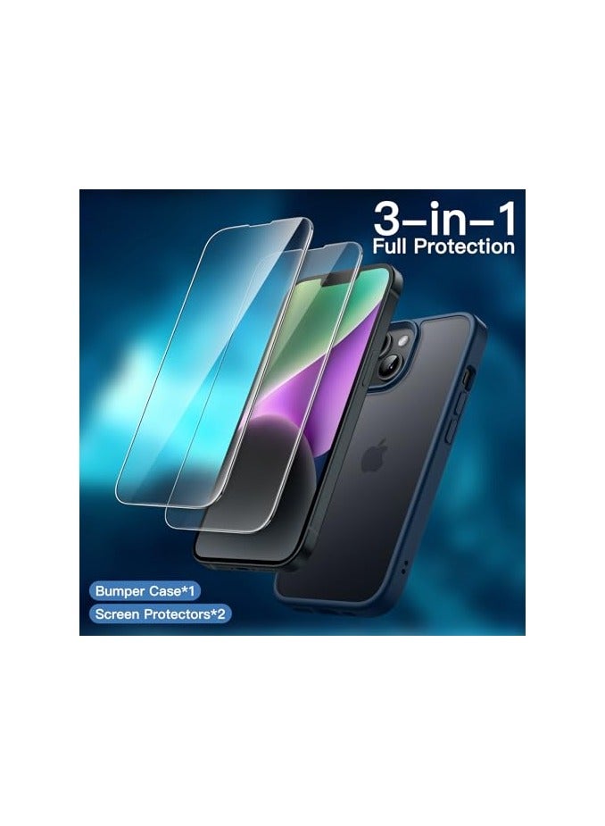 JETech 3 in 1 Matte Case for iPhone 14 6.1-Inch with 2-Pack Tempered Glass Screen Protector, Translucent Frosted Shockproof Phone Cover (Light Purple) - Image 3