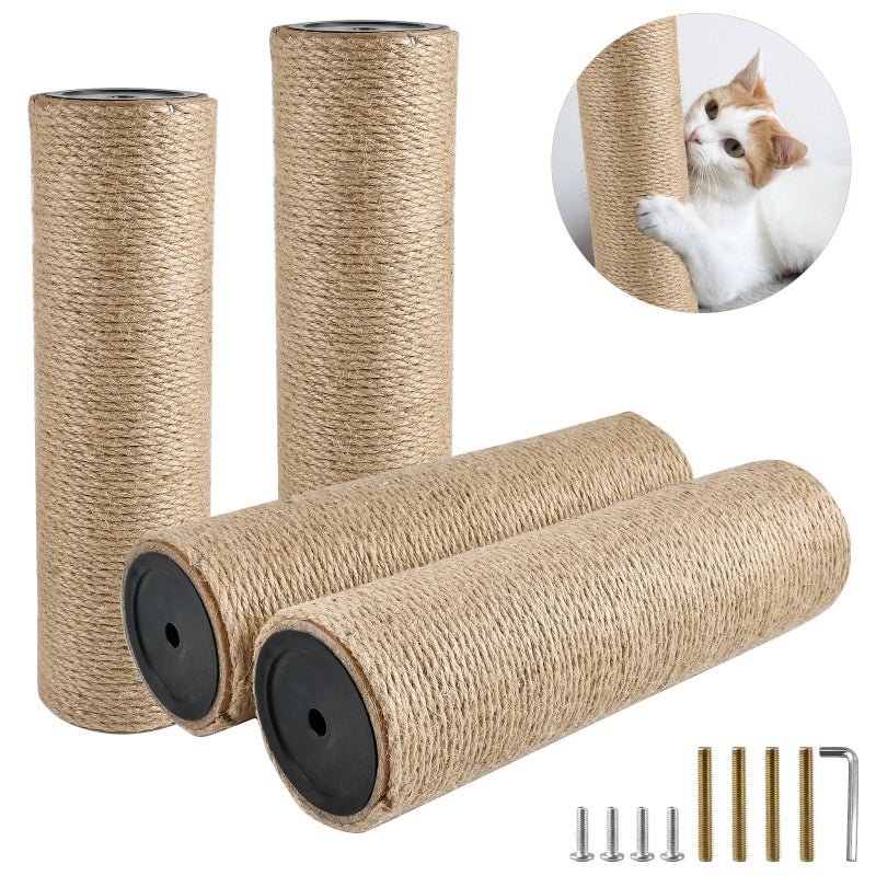 Lainballow 4 Pcs Cat Scratching Post Replacement, Natural Jute Pole Cat Tree Replacement Parts, Cat Scratch Pole with 8 M8 Screws and 1 Wrench for Indoor Kittens Tower (11.8 x 3.3 in) - Image 1