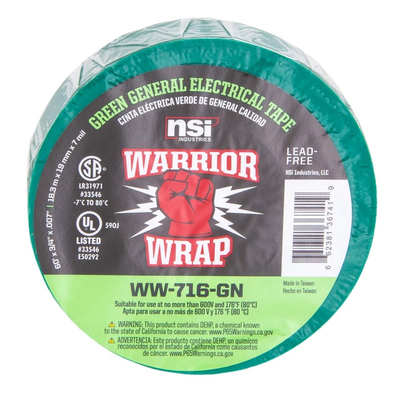 NSI WarriorWrap General 3/4 in. x 60 ft. 7 mil Vinyl Electrical Tape, Green - Image 4