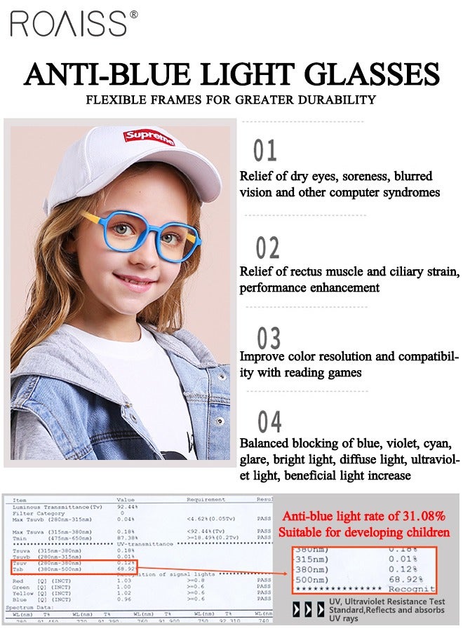 roaiss Kids Blue Light Blocking Glasses, Anti Eyestrain Computer Glasses, Gaming Eyewear UV400 Protection with Light Weight TR90 Frame for Boys Girls and Children Age 3-12, Blue and Yellow  - Image 5
