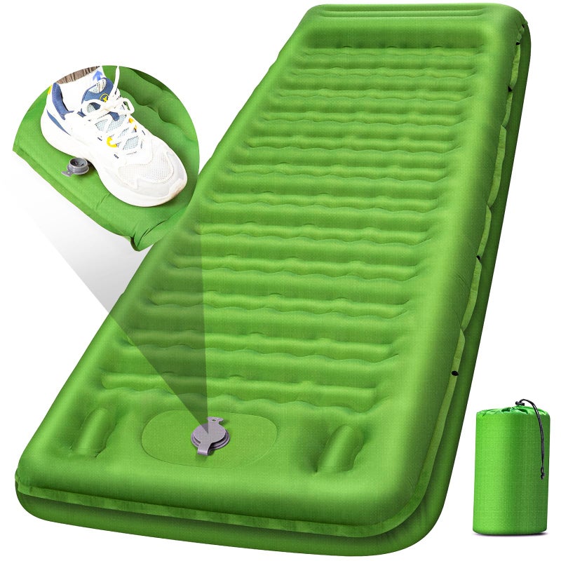 FNARMW Camping Sleeping Pad, Extra Thick 5 Inch Camping Mat with Pillow Built-in Foot Pump Inflatable Sleeping Pads Compact for Camping Backpacking Hiking Traveling Tentï¼ˆGreenï¼‰ - Image 1