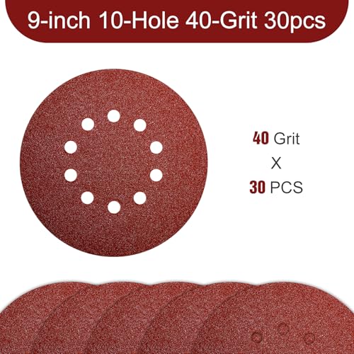 Awutzut 9 Inch 10 Holes Sanding Disc 40 Grit Drywall Sandpaper 30PCS for Popcorn Ceiling Sander Pads - Image 2