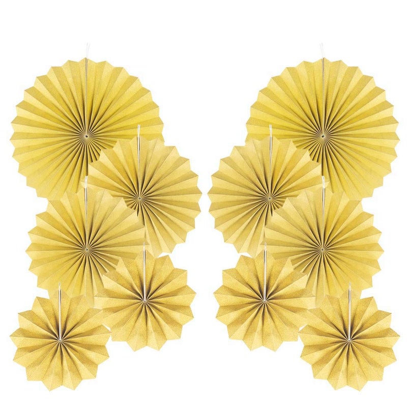 AimtoHome Party Hanging Paper Fans Decorations Set Gold Round Paper Fan Ceiling Party Decoration SuppilesSet of 10
