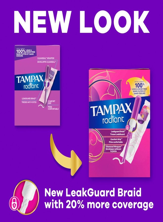 Tampax Radiant Tampons Multipack, with LeakGuard Braid, Light/Regular Absorbency, Unscented, 26 Count, Packaging May Vary - Image 2