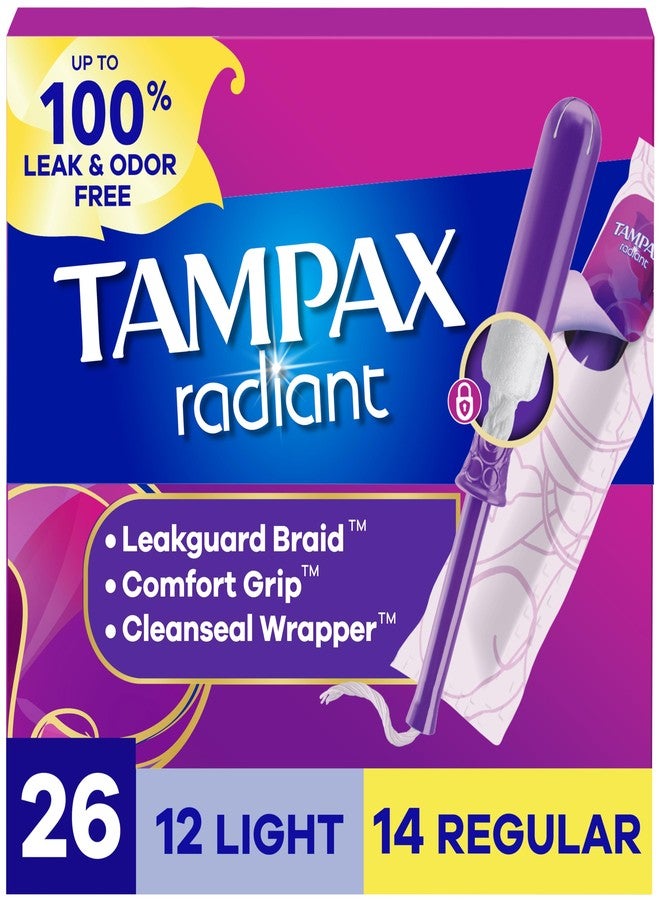 Tampax Radiant Tampons Multipack, with LeakGuard Braid, Light/Regular Absorbency, Unscented, 26 Count, Packaging May Vary - Image 1