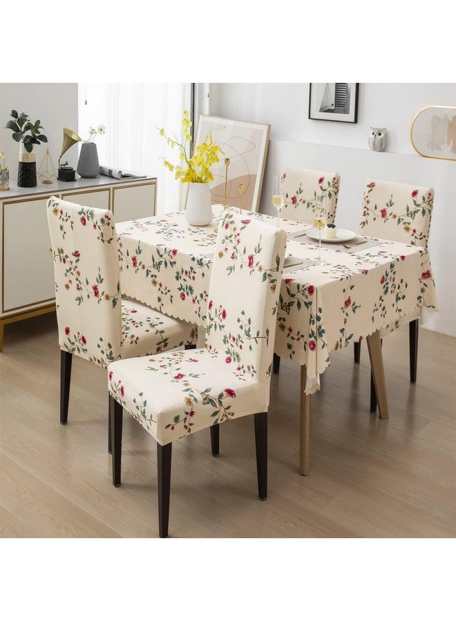Styleys غطاء كرسي طعام ستايلز مع أغطية طاولات لمطبخ مقاوم للماء (غطاء طاولة 1 + 4 أغطية كراسي، زهرة توليب بيج، CTSD3128) - Image 2