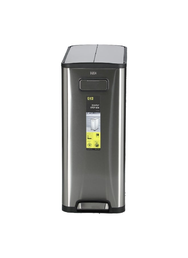 EKO Ecofly Dual Compartment Recycling Step Trash Can Silver 40 L EK9377MT-20L+20L  - Image 1