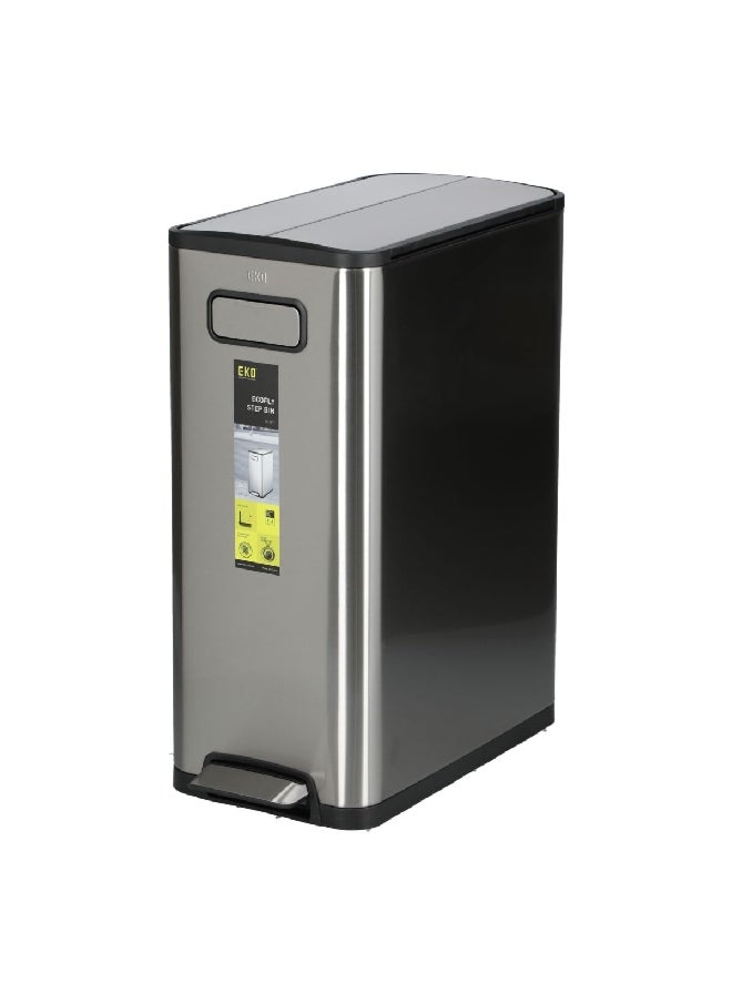 EKO Ecofly Dual Compartment Recycling Step Trash Can Silver 40 L EK9377MT-20L+20L  - Image 2