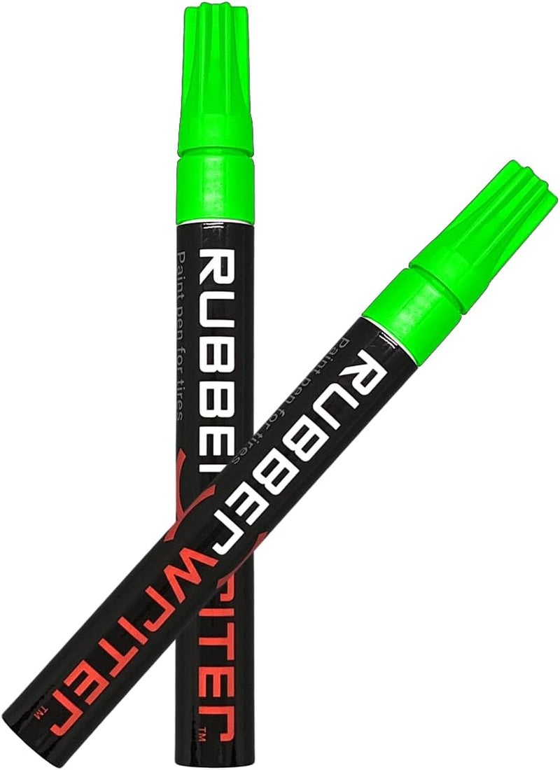 AUTOMOTIVATED قلم تلوين ColorLugs RubberWriter لإطارات السيارات | قلم تعليم زيتي لتلوين حروف الإطارات | حبر مقاوم للماء | يجف بسرعة | طرف متوسط الحجم | تطبيق في المنزل | اللون: أخضر عالي الوضوح | عبوة من قلمين - Image 1