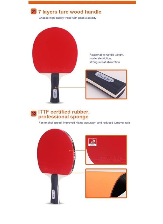 LOKI K1000 Table Tennis Rackets Set Ping Pong Paddles With 2 Balls