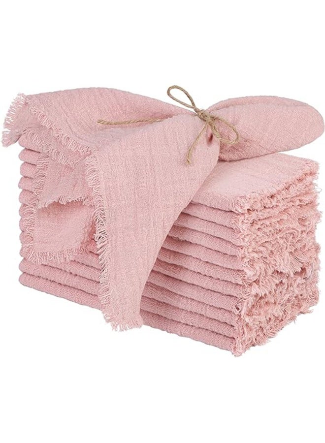 12 Pcs Fringe Napkins Bulk Cloth Cotton Soft 42 x 42cm Rustic Reusable Washable Festive Square Table Napkins with Fringe for Parties Wedding Restaurant Table Accessory - Image 1