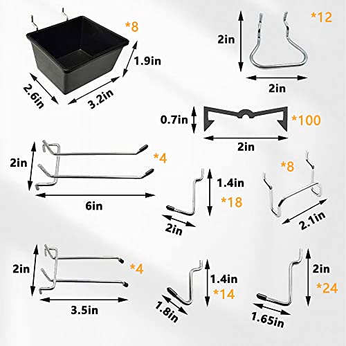BELLO YON 258pcs Pegboard Hooks, Pegboard Accessories Organizer Kit, Pegboard Set for Organizing Various Tools, Metal Pegboard Hooks Assortment, Peg Board Bins, Peg Lock - Image 3