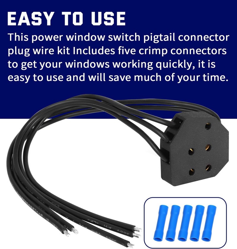 Alpha Rider Power Window Switch Pigtail 5-Way Connector Plug Wire Kit for 80's GM Vehicles - Image 4