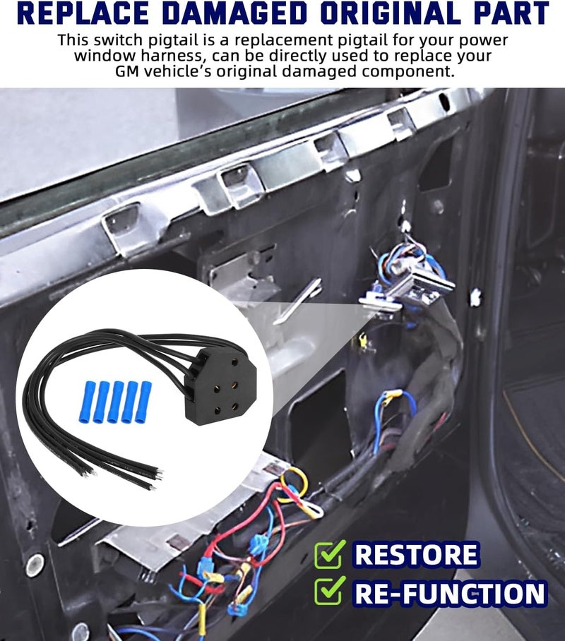 Alpha Rider Power Window Switch Pigtail 5-Way Connector Plug Wire Kit for 80's GM Vehicles - Image 3