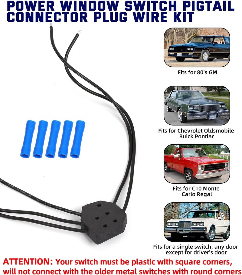 Alpha Rider Power Window Switch Pigtail 5-Way Connector Plug Wire Kit for 80's GM Vehicles - Image 2