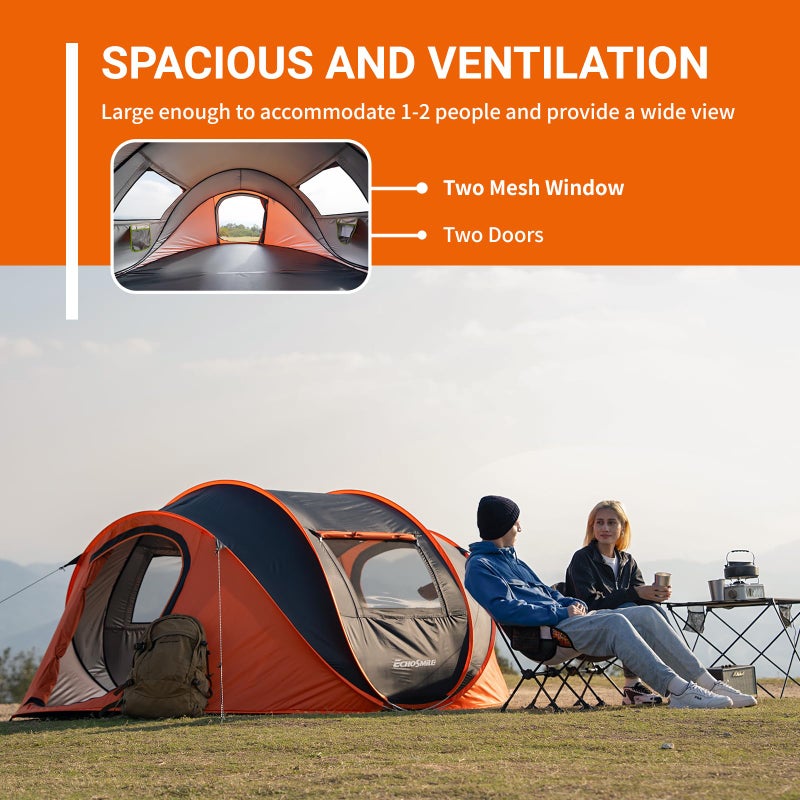 EchoSmile Instant Pop Up Camping Tent, 4 Person Easy Setup Tent, Water Resistant Dome, Portable with Carry Bag,Black & Orange - Image 4