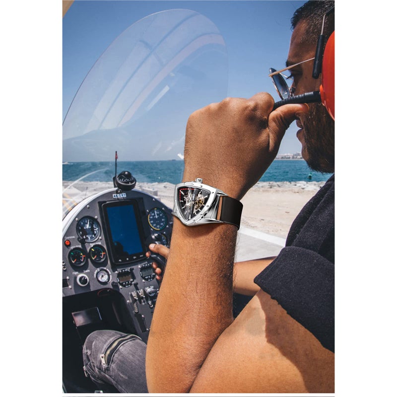 FORSINING Skeleton Watches for Men, Automatic Mechanical Watch with Triangle Dial, Luminous Self Winding Watches Stainless Steel Bracelet or Soft Silicone Strap - Image 4