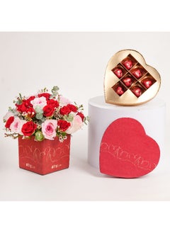 Ferns N Petals Valentines Special Red And Pink Fresh Roses With Ferrero Rocher Chocolate 