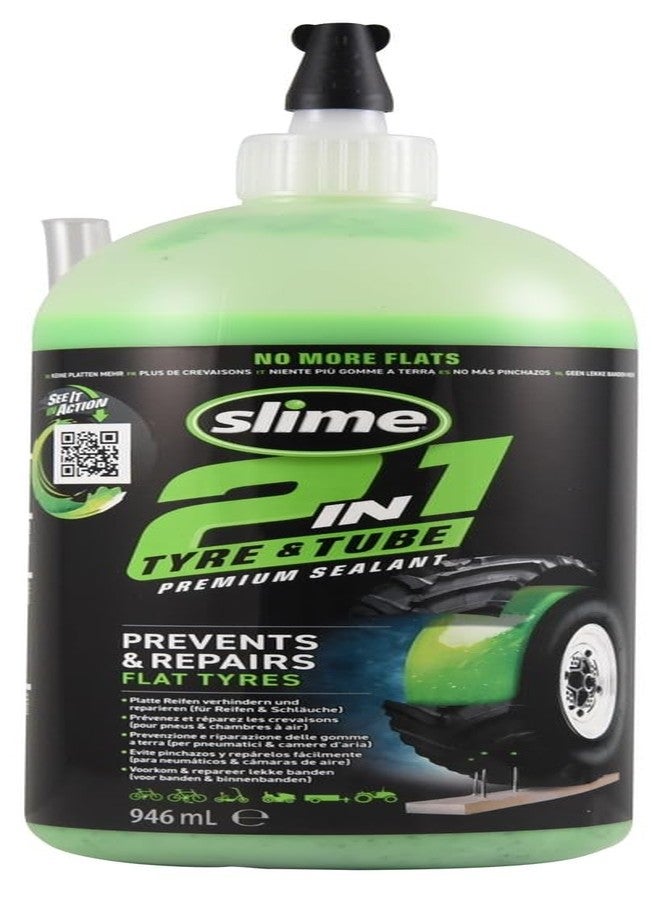 Slime 10194 2-in-1 Tire & Tube Sealant Puncture Repair Sealant, Premium, Prevent and Repair, Suitable for All Off-Highway Tires and Tubes, Non-Toxic, Eco-Friendly, 32 oz Bottle - Image 1