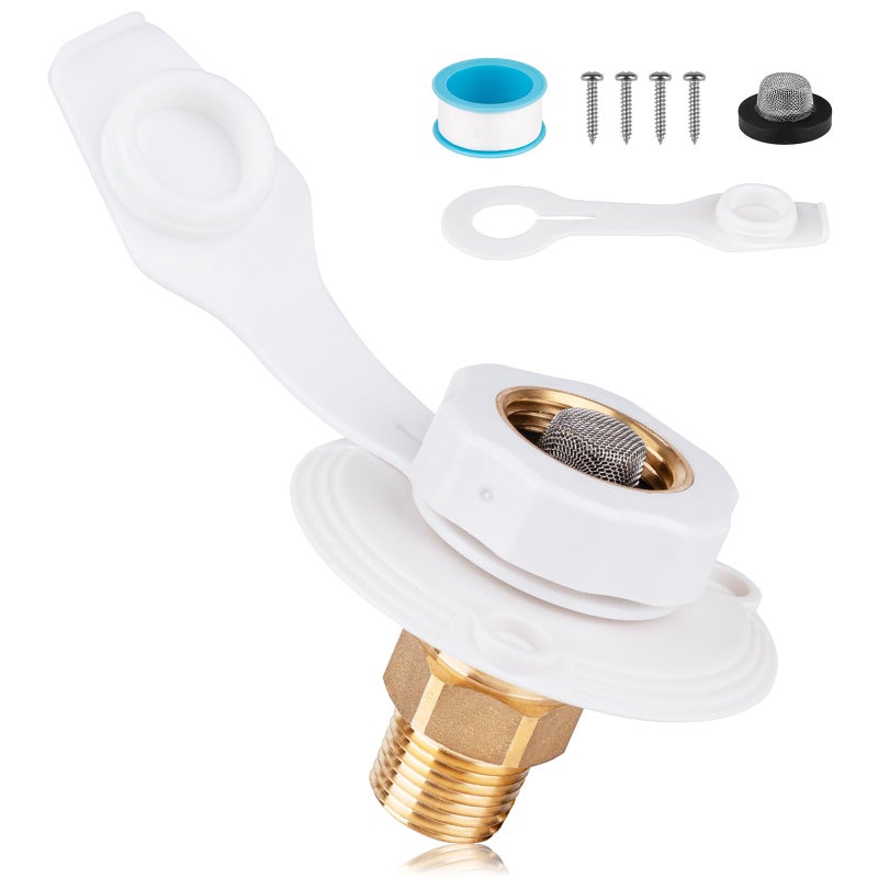 Aikyciu RV City Water Inlet with Check Valve 34 NH Female to 12 NPT Male RV Water Inlet Connection for Camper Trailer Marine White - Image 3