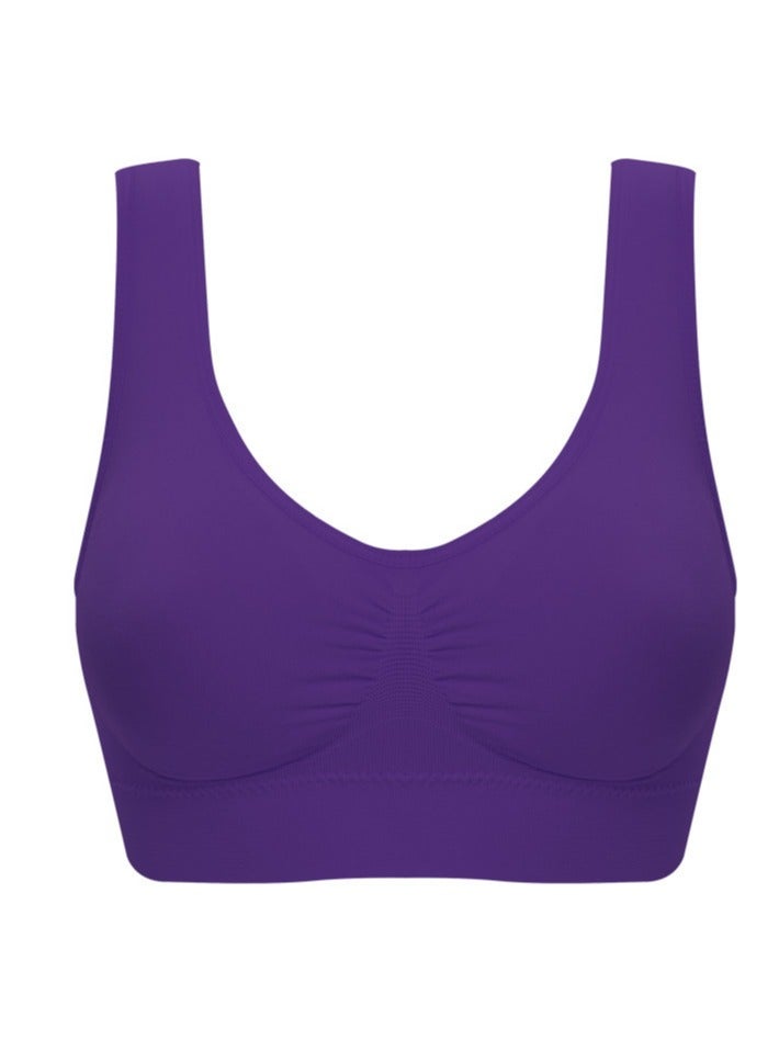 AROAQ Women Sports Bra, Fitness Sports Yoga Bra with Removable Padding,  Double-layer Seamless  Sports Bra without Rims, Comfortable Soft Bra for Workouts Running Yoga Trainings, (Size M, Purple)  - Image 1