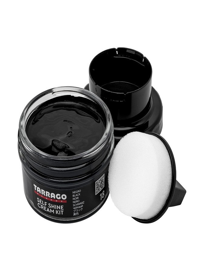 Tarrago Self Shine Cream Kit 50 ml | Nourishing Cream of Natural Waxes For Shining Leather, Smooth, Natural or Synthetic Leather Footwear | With Sponge Applicator, (18) Black, 50ml - Image 1