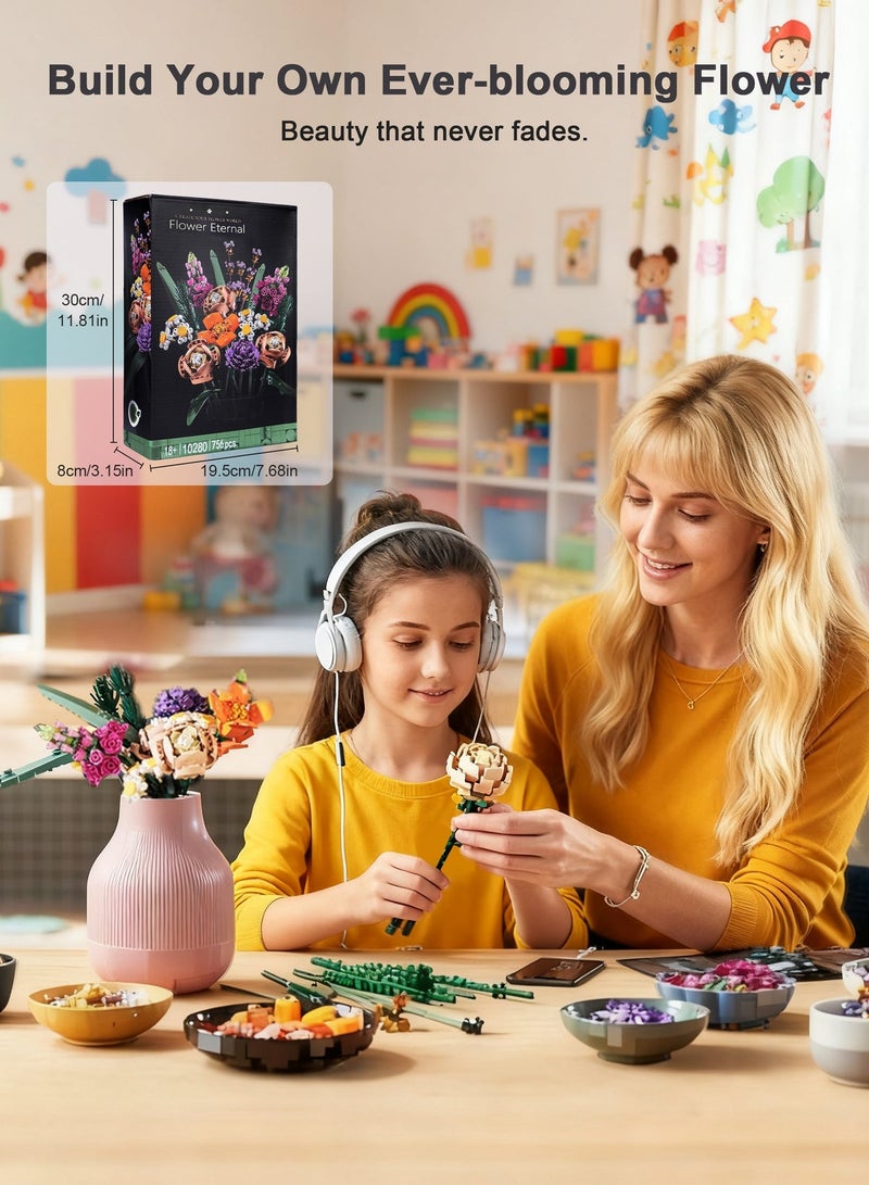 Xkimos Flower Bouquet Building Blocks, 756 PCS Flower Bouquet Building Kit, Flower Building Blocks, Home Plant Decor, Creative Project for Adults  Botanical - Image 4