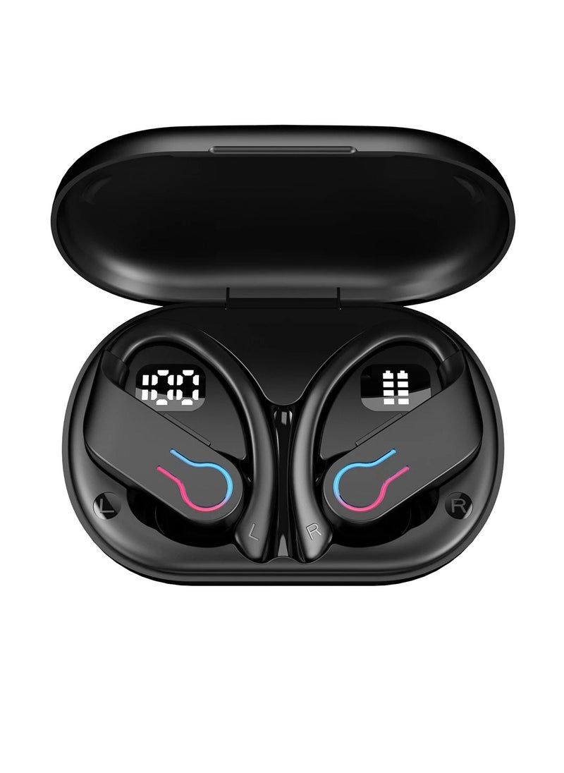 Mpow - Q63 Wireless Earbuds, Bluetooth 5.3 Ipx7 Waterproof Headphones, Digital LED Display Over Ear Earphones, Noise Cancelling Headsets For Sports Running Workout Gym, (Black Design B) - Image 1