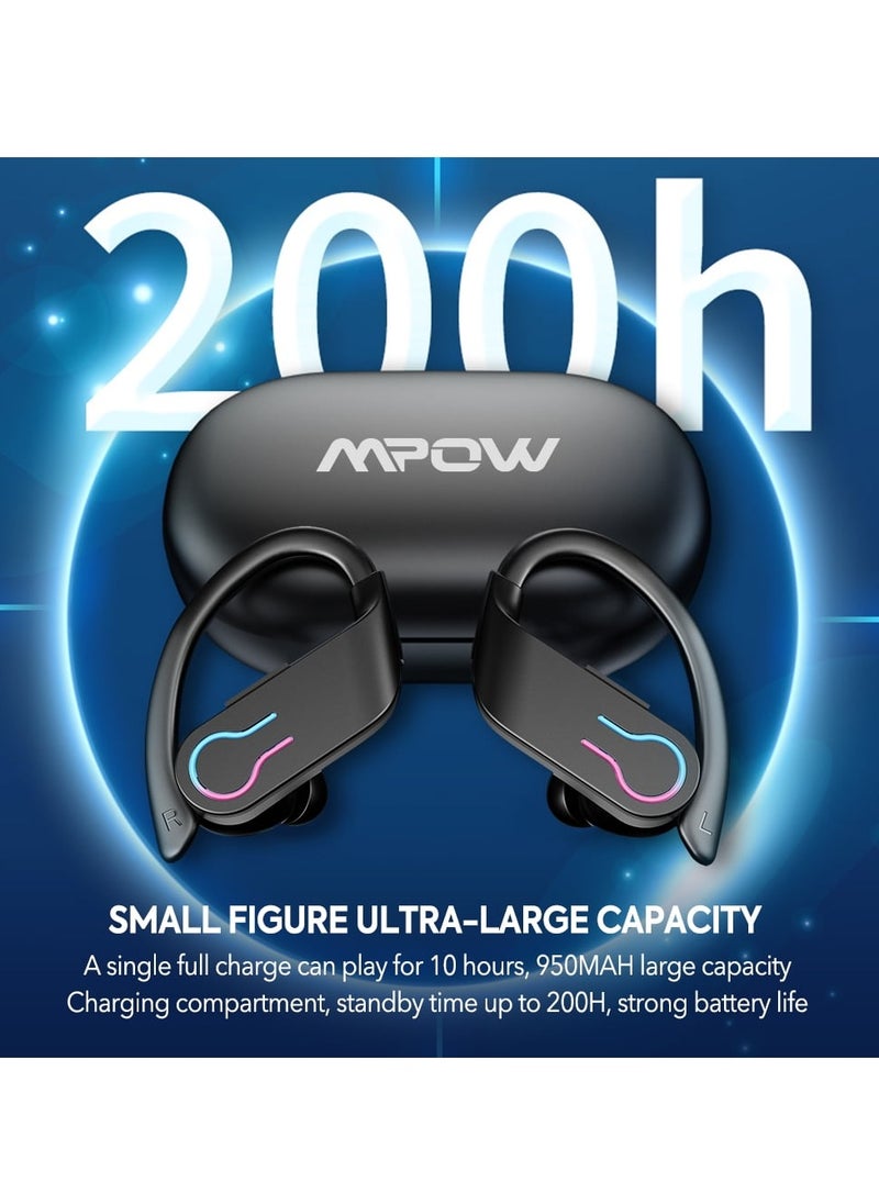 Mpow - Q63 Wireless Earbuds, Bluetooth 5.3 Ipx7 Waterproof Headphones, Digital LED Display Over Ear Earphones, Noise Cancelling Headsets For Sports Running Workout Gym, (Black Design B) - Image 1