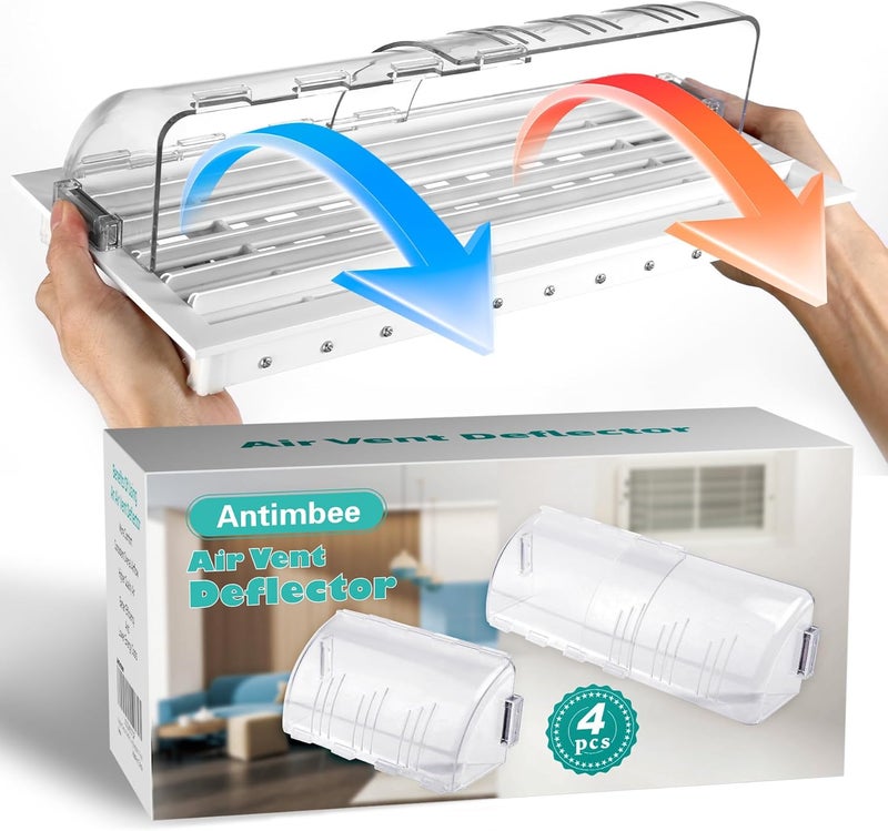 Antimbee 4 Pack Adjustable Magnetic Air Vent Deflector - 8" to 15" Length Fits Vents, Sidewall, Ceiling, Floor Registers - Curved Air Conditioner Vent Cover-Super Strong Neodymium Magnets - Image 1
