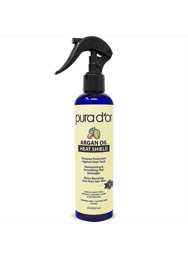 Pura d'or - Argan Oil Heat Shield Protectant Spray (8oz) Water Based Formula w/Organic Ingredients, Protects Up To 450º F From Flat Iron & Hot Blow Dry, Leave-In, Define & Shine Dry & Damaged Hair - Image 1