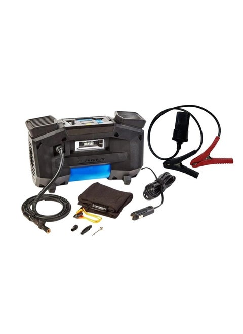 Michelin 12315 Programmable Digital Tire Inflator with Preset, Deflation Flash, 3 Adapters, LED Car Light, Cigarette Lighter & Battery Charger