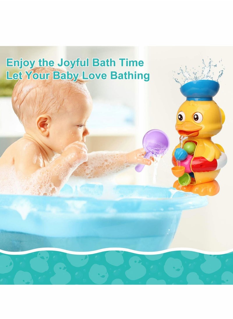 Excefore - Bath Toys for Kids, Duck Bathtub Toys with Rotatable Waterwheel&Eyes, Bathroom Strong Suckers Water Scoop Fun Bath Toys for Toddlers Boys Girls 1-4 Years - Image 1