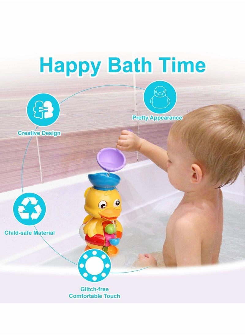 Excefore - Bath Toys for Kids, Duck Bathtub Toys with Rotatable Waterwheel&Eyes, Bathroom Strong Suckers Water Scoop Fun Bath Toys for Toddlers Boys Girls 1-4 Years - Image 1