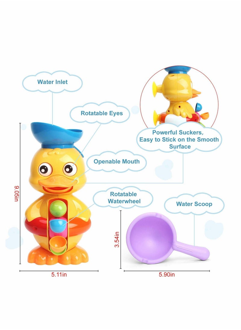 Excefore - Bath Toys for Kids, Duck Bathtub Toys with Rotatable Waterwheel&Eyes, Bathroom Strong Suckers Water Scoop Fun Bath Toys for Toddlers Boys Girls 1-4 Years - Image 1