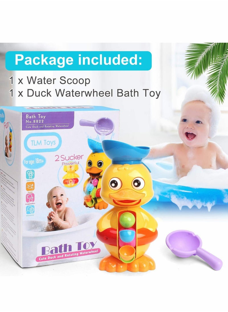 Excefore - Bath Toys for Kids, Duck Bathtub Toys with Rotatable Waterwheel&Eyes, Bathroom Strong Suckers Water Scoop Fun Bath Toys for Toddlers Boys Girls 1-4 Years - Image 1