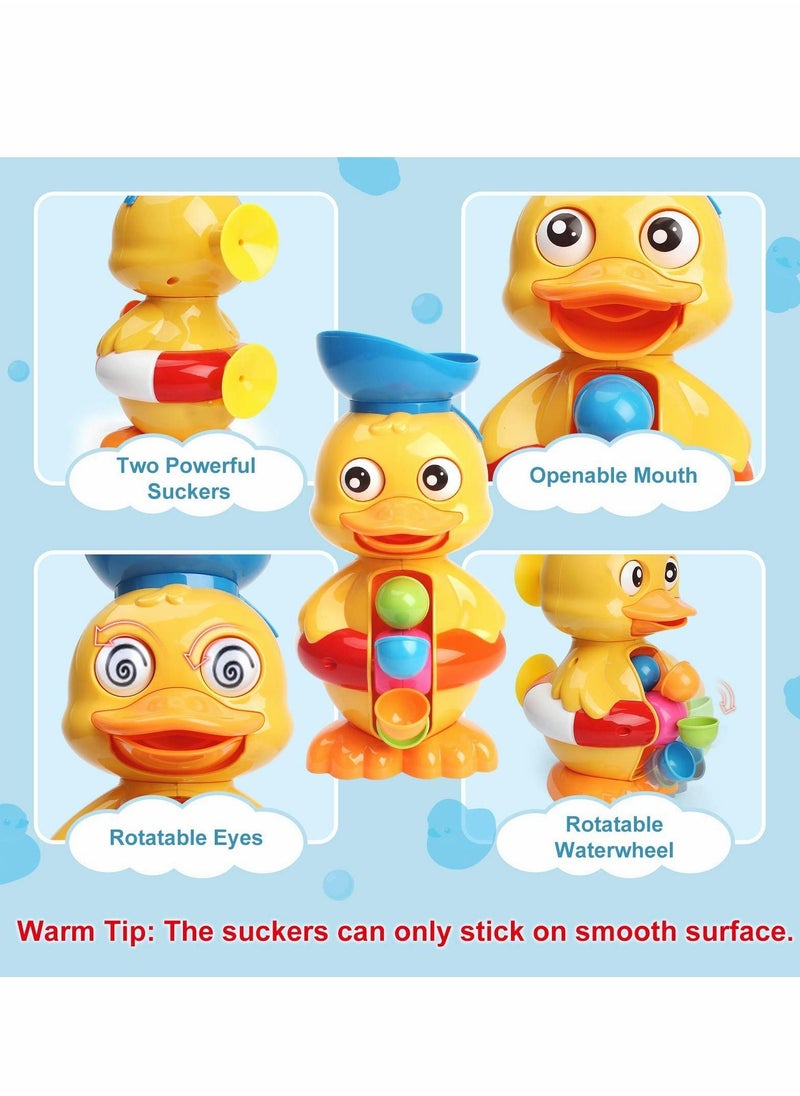 Excefore - Bath Toys for Kids, Duck Bathtub Toys with Rotatable Waterwheel&Eyes, Bathroom Strong Suckers Water Scoop Fun Bath Toys for Toddlers Boys Girls 1-4 Years - Image 1