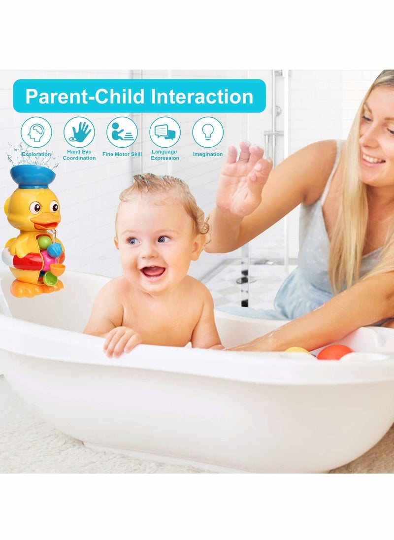 Excefore - Bath Toys for Kids, Duck Bathtub Toys with Rotatable Waterwheel&Eyes, Bathroom Strong Suckers Water Scoop Fun Bath Toys for Toddlers Boys Girls 1-4 Years - Image 1
