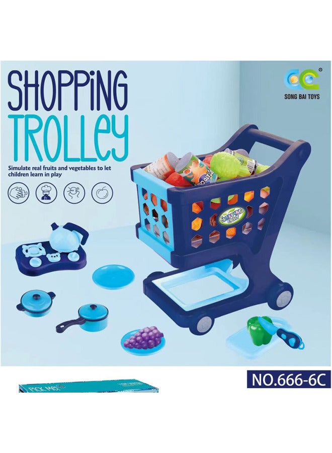 Play House Shopping Cart Boys And Girls Children Simulation Supermarket Trolley Mini Baby 3 Years Old Toy Wholesale-Color:Shopping Cart 【666-6C-Blue-English Color Box】】 - Image 1