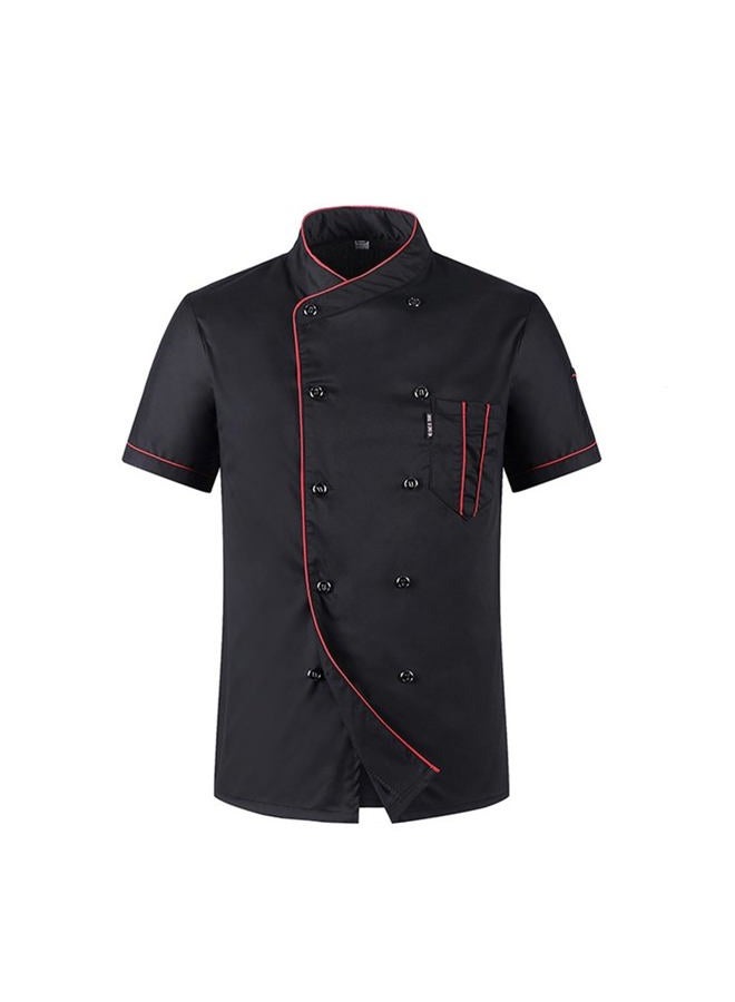 YJFZYYJJ Men's Chef Coat Uniform Short Sleeve Cook Jacket Restaurant Kitchen Work Breathable Clothes, Black, M - Image 1