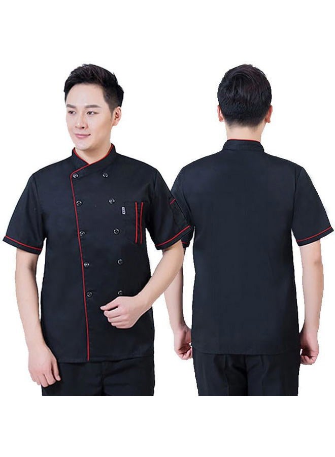 YJFZYYJJ Men's Chef Coat Uniform Short Sleeve Cook Jacket Restaurant Kitchen Work Breathable Clothes, Black, M - Image 2