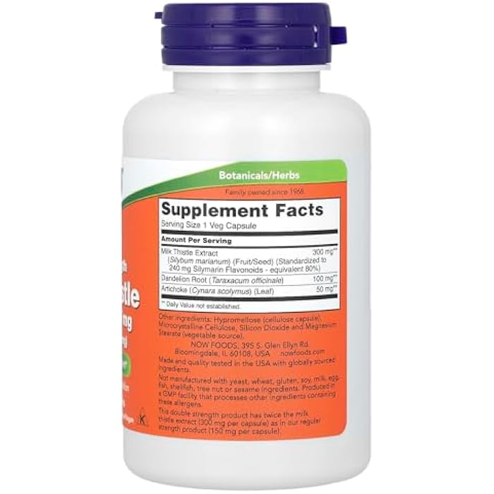 Now Foods - Silymarin Milk Thistle with Artichoke and Dandelion Double Strength 300 mg. - 100 Vegetable Capsule(s) - Image 2