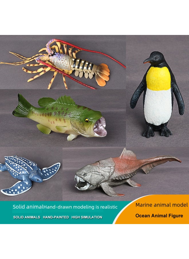 Simulation Marine Animal Model Marine Creatures Children's Toys Turtle Lobster Perch Shrimp Ancient Creatures Golden Dragon Fish-Color:PL127-819 Little Penguin  - Image 3