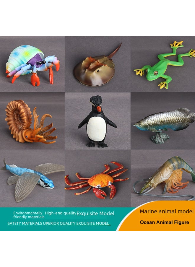 Simulation Marine Animal Model Marine Creatures Children's Toys Turtle Lobster Perch Shrimp Ancient Creatures Golden Dragon Fish-Color:PL127-819 Little Penguin  - Image 2