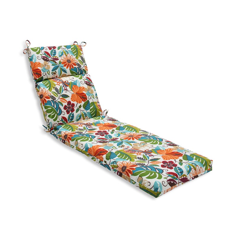 Pillow Perfect Tropic Floral IndoorOutdoor Split Back Chaise Lounge Cushion with Ties Plush Fiber Fill Weather and Fade Resistant 725 x 21 Ivory Lensing