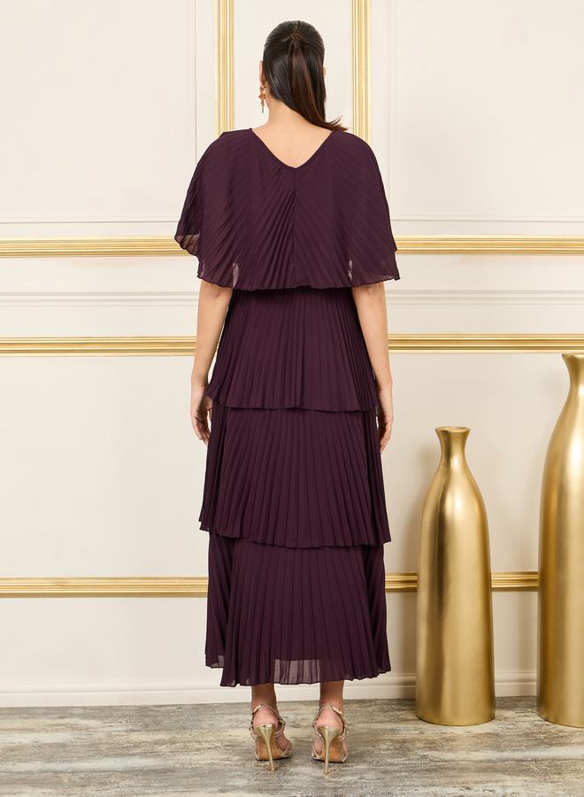 Styli Pleated Cape Sleeves Layered Tiered Maxi Dress  - Image 4
